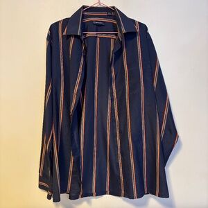 Damon Button Down Collared Long Sleeve Dress Shirt Top Blue Vertical Stripes L